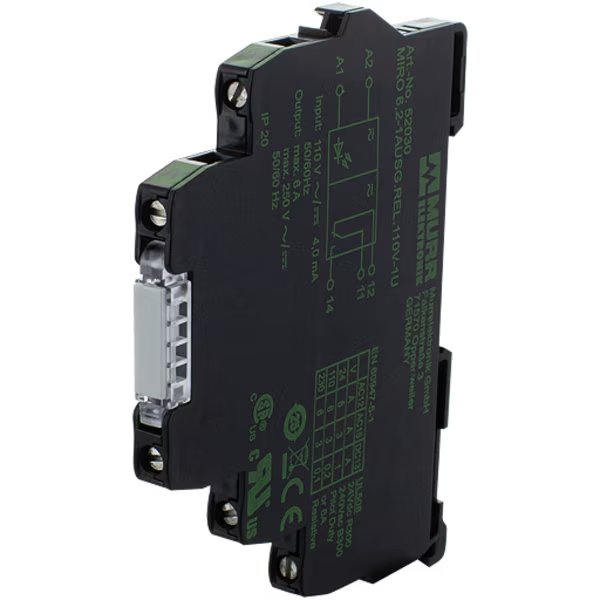 MIRO 6.2 110V-1U OUTPUT RELAY, IN: 110 VAC/DC - OUT: 250 VAC/DC / 6 A, 1 C/O  - 6, 2 mm screw term, Murr Elektronik, Mfr#: 52030